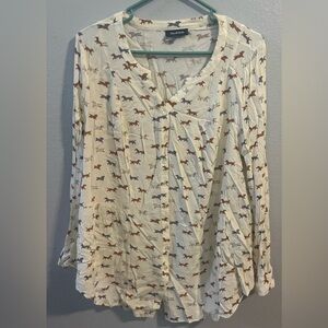 ModCloth Women’s Blouse Size 1X Beige Novelty Dog Print Dachshund